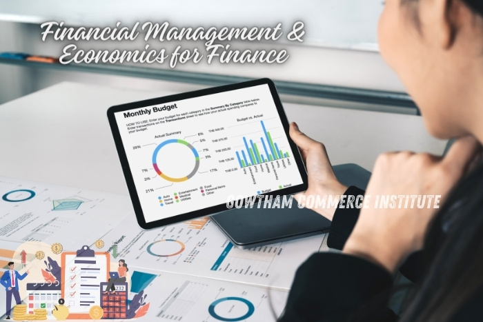 Student reviewing financial charts on a tablet, emphasizing Financial Management and Economics for Finance studies at Gowtham Commerce Institute in Peelamedu, Coimbatore. Highlighting the institute's dedication to comprehensive financial education and practical application