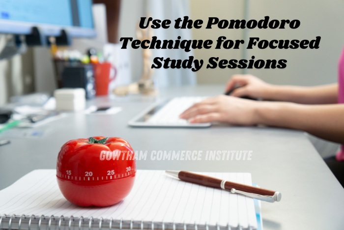 Pomodoro technique for focused study sessions at Gowtham Commerce Institute in Peelamedu, Coimbatore,helping CA and CMA students improve concentration