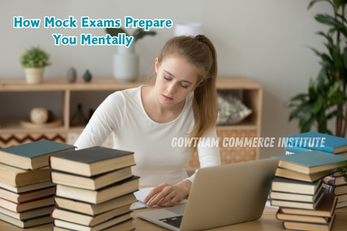Student mentally preparing for CA and CMA mock exams at Gowtham Commerce Institute, Peelamedu, Coimbatore