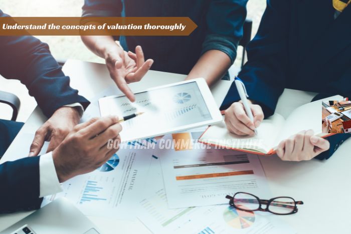 Students analyzing valuation concepts using charts and graphs at Gowtham Commerce Institute, Peelamedu, Coimbatore